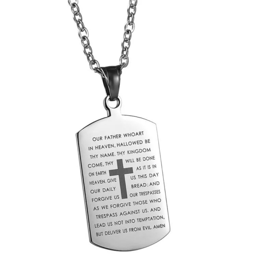 Cross & Lord’s Prayer Tag Necklace
